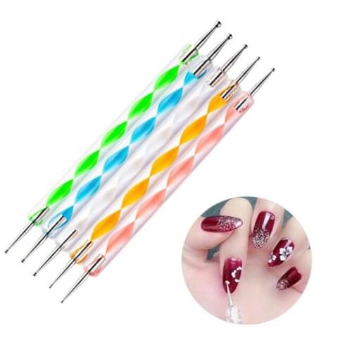 100Set/Lot 5Pcs/Set Acrylic Spiral Double-end Phototherapy Point Drill Pen Indentation Point Flower Nail Pen Manicure HA2157