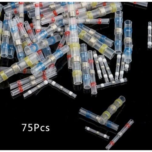 75PCS Heat Shrink Butt Terminals Solder Seal Connector Waterproof Splice Wire Connectors Soldering Terminals Kit 26-10 AWG