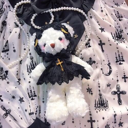 Anime Dark Girl Lolita Retro Angel Devil Wings Bear Dolls Shoulder Bags Gothic Soft Girl Cosplay Kawaii Plush Messenger Bag Toy