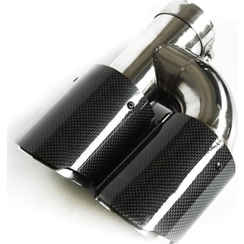 Glossy Car Dual Pipe Right Exhaust Pipe Tail Muffler Tip Real Carbon Fiber ID:3.0" 76mm OD:4.0" 101mm