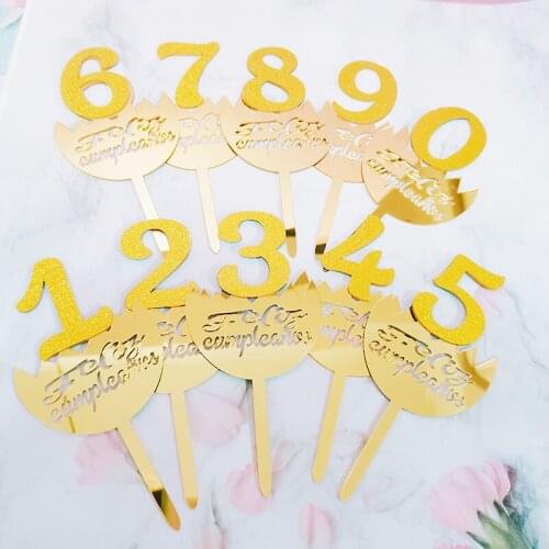 Spanish Happy Birthday Numbers Cake Topper Gold Silver Feliz Cumpleanos Acrylic Cake Topper For Birthday Party Cake Decorations