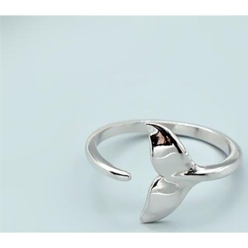 2020 Simple Trendy Mermaid Fish Tail Glossy Adjustable Rings Tibetan Silver Chirstmas Gift For Girl Women Female Hand Jewelry