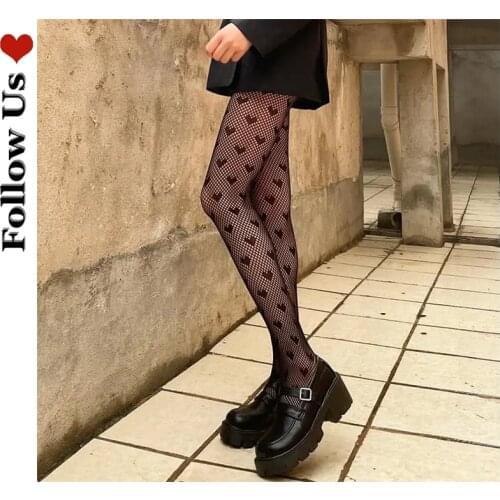 Lace Cute Black G Stockings Trousers Tights Japanese Gothic Women Love Embroidery Punk Pantyhose Lolita Dark Fishnet Stocking