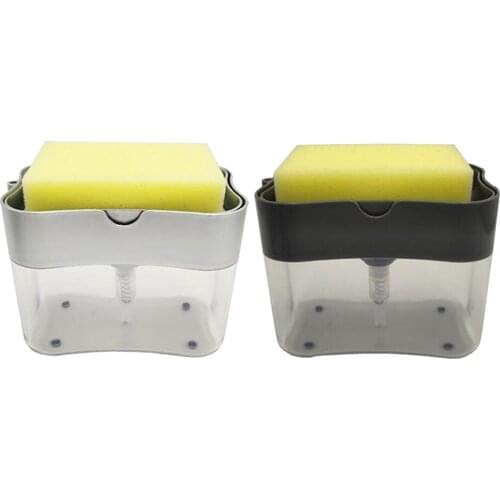 Kitchen Dishwashing Soap Pump Dispenser and Sponge Holder Manual Soap Box