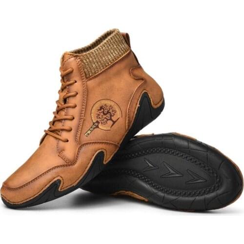 Leather Men Boots Winter with Fur Super Warm Snow Boots Men Winter Casual Shoes Sneakers High Top Western Ankle Boots Waterproof