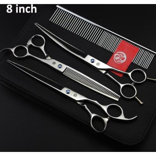 8.0 Inch Japan Professional Pet Scissors Set With Case Bag Dog Cat Tesoura Pets Grooming Cutting Scissors Shears Kit