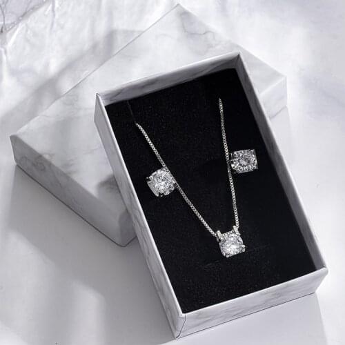 Luxury Elegant Shiny Crystal Necklace Earrings Set For Women Fashion Stainless Steel Earrings 2020 Trend Female Wedding Jewelry