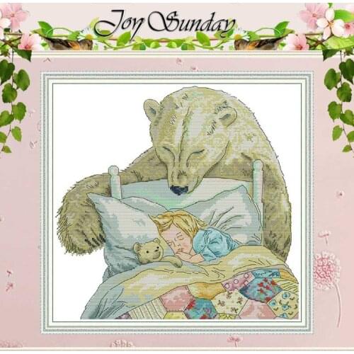 Bear And Little Girl Animals Counted11CT 14CT Cross Stitch Sets DIY Chinese Cross-stitch Kits Embroidery Needlework home decor