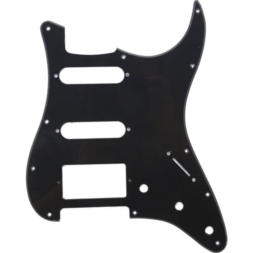 Musiclily HSS 11 Hole Guitar Strat Pickguard for Fender USA/Mexican Made Standard Stratocaster Modern Style, 1Ply Black