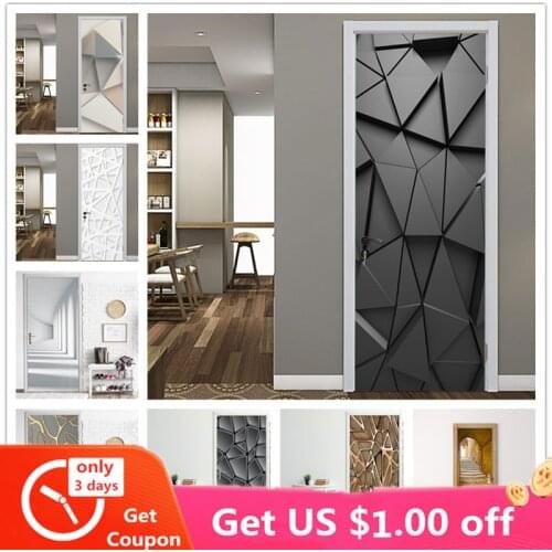 2PCS/Set Fashion Geometric Door Sticker Wallpaper On The Door Home Decoration Self Stick Wallpaper Waterproof Renovation Poster