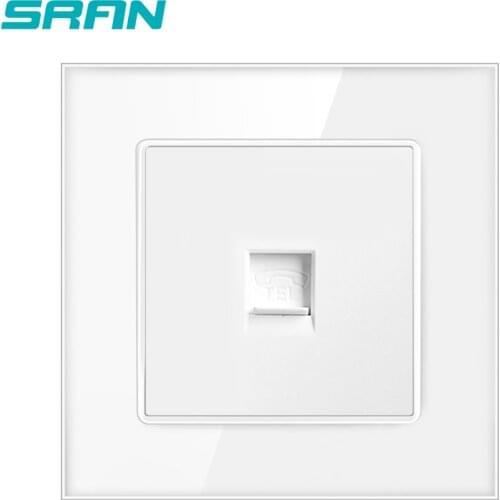 SRAN Wall telphone socket, crystal tempered glass panel 86mm*86mm universal telephone interface White A601-020