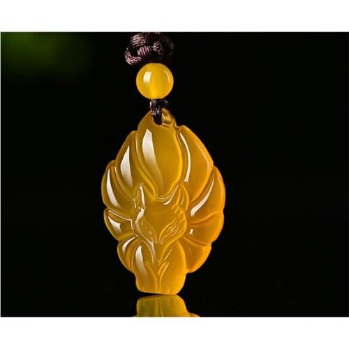 Natural Multicolor Jade Nine-tailed Fox Pendant Agate Necklace Fashion Charm Jewellery Carved Chalcedony Amulet Gifts for Women