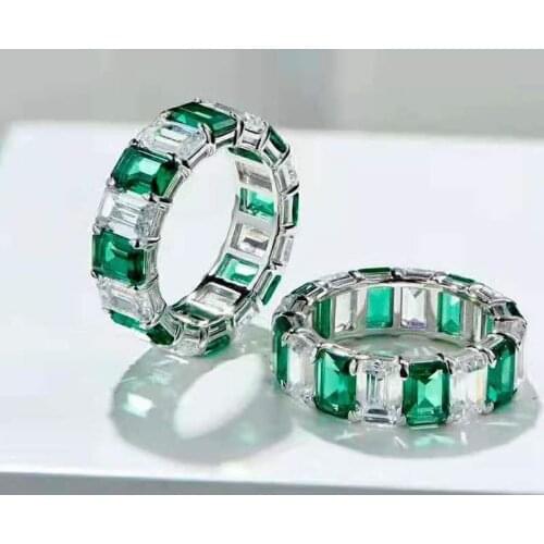 New Geometric Full Rhinestone Square Zircon Ring with Green and White Crystal Cubic Zirconia for Women Wedding Bridal Jewlery