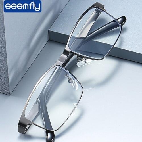 Seemfly Metal Men Business Reading Glasses Retro Classic Square Presbyopic Eyeglass Blue Blocking Lenses Optical Eyewear 1.0 1.5