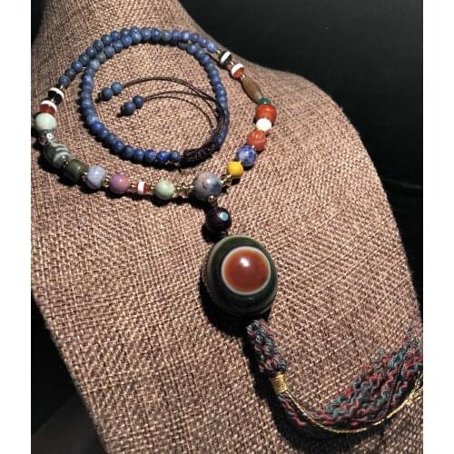 Wholesale Natural Agate Sheep Banyan Buddha Eye Dzi Beads Lapis Lazuli Necklace Sweater Chain Old Objects Mans Womans Jewelry