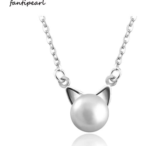 Natural Freshwater Pearl Necklace S925 Sterling Silver Kitten Necklace All-match Fashion Necklace Jewelry Jewelry Gift
