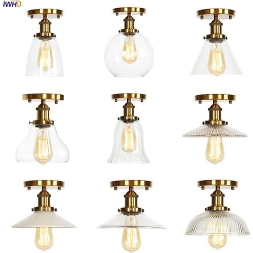 IWHD Loft Industrial Decor Ceiling Lights Living Room Bedroom Porch Gold Glass Vintage Ceiling Lamp Plafonnier LED