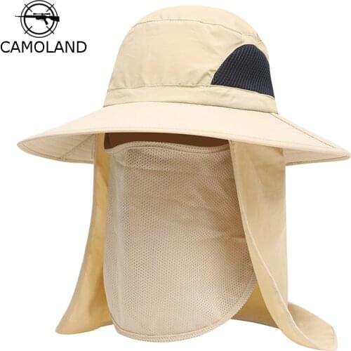 CAMOLAND Unisex Summer Sun Hat Male UV Protection Face Neck Flap Bucket Hats Female Waterproof Outdoor Fishing Hiking Boonie Cap