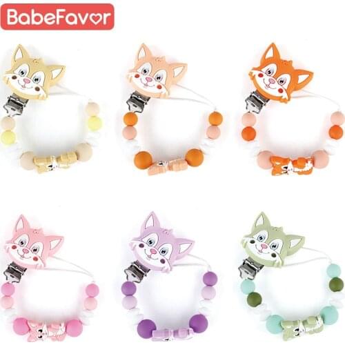DIY Baby Pacifier Clips Dummy Holder Chain Fox Cartoon Silicone Infant Teething Teether Accessories Newborn Soother Clip Chain