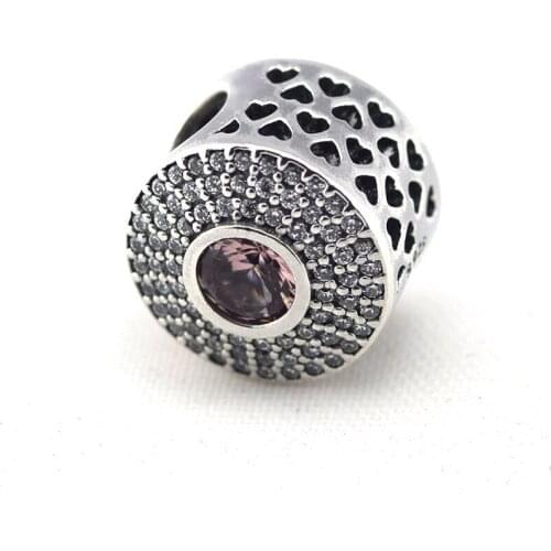 Radiant Splendor Blush Pink Crystal Beads for Silver 925 Original Charms Bracelets Women Jewelry Openwork Hearts Silver Beads