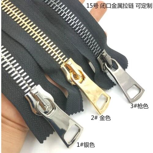15# Big Size High Quality Polished Copper Metal Close End Zipper 15cm 20cm 2pcs Sewing DIY Bag Pocket Jeans Jacket Accessories