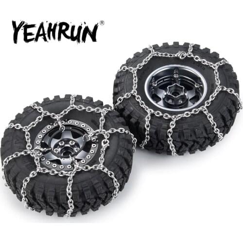 YEAHRUN OD 105mm Wheels Tires Metal Anti-Skid Snow Chains Tire Chains for TRX4 TRX-4 1/10 RC Crawler Car Upgrade Parts