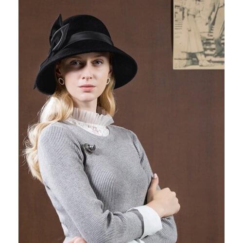 Lady Fedoras Wool Hat Girls Autumn Winter Dome Cap Female British Grey Wool Top Hat Winter Fashion Elegant Hat Adjust A19