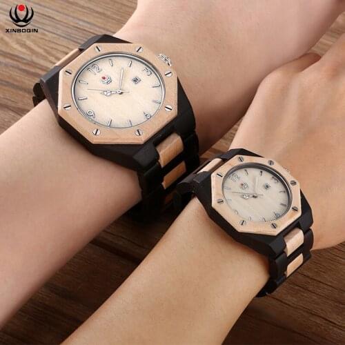 XINBOQIN Wooden Quartz Watch Women Vintage Square Wrist watch Personalized Geometric Calendar Watches Luminous Analog Relogios