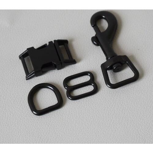 10 sets metal buckle 8 buckle D ring metal dog clasp for handmade puppy Collar leash set harness Dee Rings 15mm bag -black