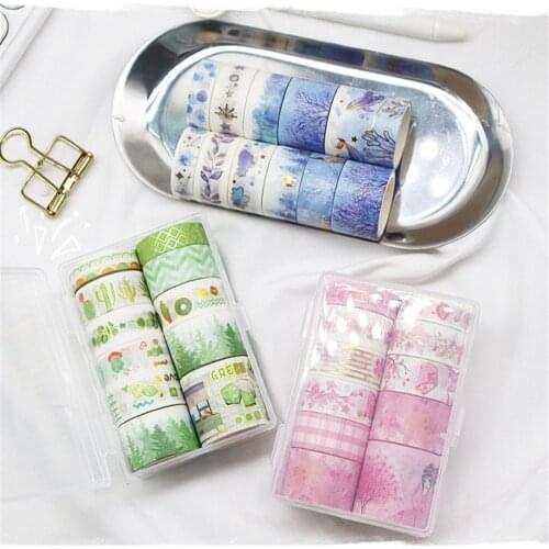 10Pcs/Box Kawaii Washi Tape Japanese Paper DIY Planner Masking Tape Adhesive Tapes Stickers Scrapbook Decor Crafts Paper Tapes