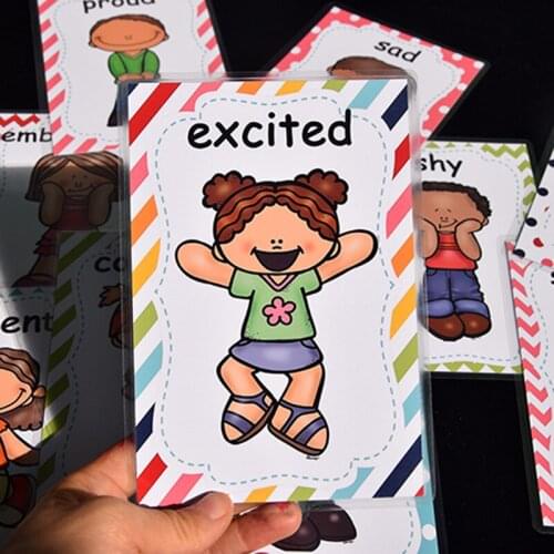 12pcs Emotion English Flash Cards For Kids Montessori Learning Cards Toys For Children Kindergarten Classroom Decoration