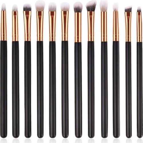 12Pcs Professional Eyes Makeup Brushes Set Wood Handle Eyeshadow Eyebrow Eyeliner Blending Powder Smudge Brush