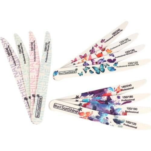 200Pcs Thick Sandpaper Wooden Nail File 100/120/150/180/240 Manicure Buffer Professional Buffing Poliser Nail Files Beauty Tools