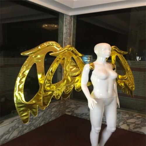 AS70 Gold mirror backplan ballroom dance costumes bellydance wings catwalk performance show wears party dress dj outfit clothes