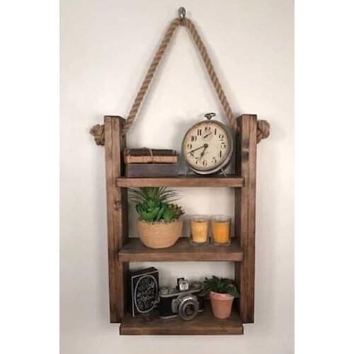 BK Home Decorative Handmade 3 Eyes Solid Wood Shelf Bookcase Bathroom Rack Accessories Rack