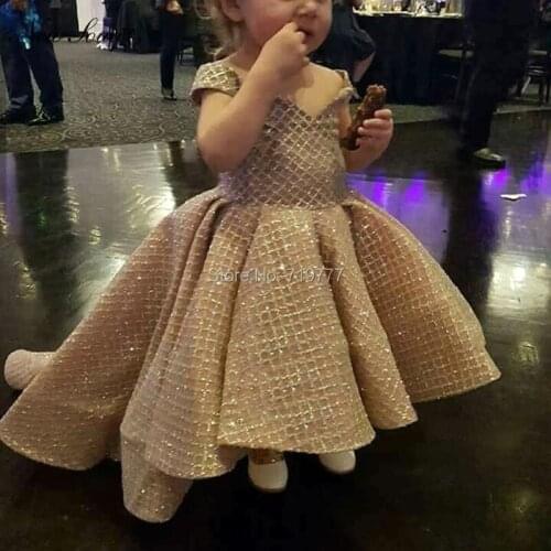 Shiny Princess Flower Girl Dresses 2019 Custom Made High Low Kids Evening Dress First Communion Dresses For Girls Pageant Gowns