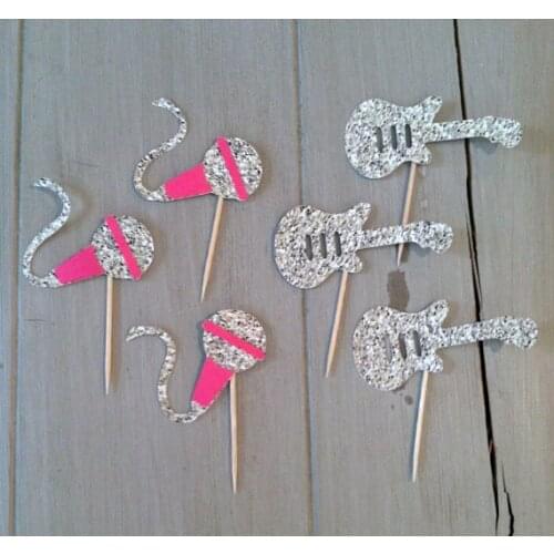 Glitter Mircophone and Guitar Cupcake Toppers Engagement Party Bachelorette birthday Wedding Bridal Shower Night food picks