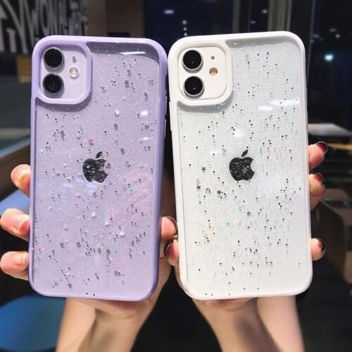Glitter Star Sequins Soft Phone Cases For iPhone 12 Pro Max XS XR X 11 7 8Plus Bling Clear Shockproof Transparent TPU Cover capa