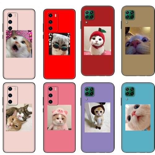 Black tpu Case For Huawei P30 Lite P30 Pro P40 Case For Huawei P40 LITE E P Smart 2020 Case Cover Cute cat funy