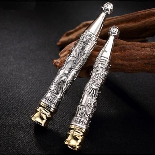 S925 Sterling Silver Cigarette Filter Pure Silver Smoke Filter Dragon & Phoenix Filter