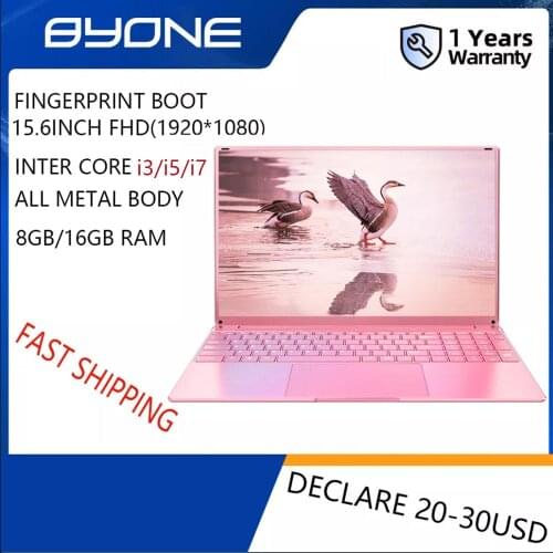 BYONE 15.6 Inch Gaming Laptop Fingerprint Unloc Intel Celeron i3-4005U FHD(1920*1080) 8GB RAM 128G/256G/512G SSD Laptop Notebook