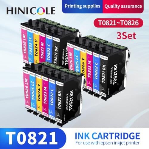 HINICOLE T0821 cartridge compatible For Epson Stylus R270 R390 RX590 TX700W TX800W T50 TX720 TX700 TX800 RX610 Refill with ARC