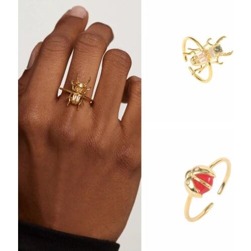 BOAKO 2021 Trend 925 Sterling Silver Gold Cute Insect Ring For Women Anillos Mujer Jewelry Crystal Rings Bague Bijoux Femme Anel