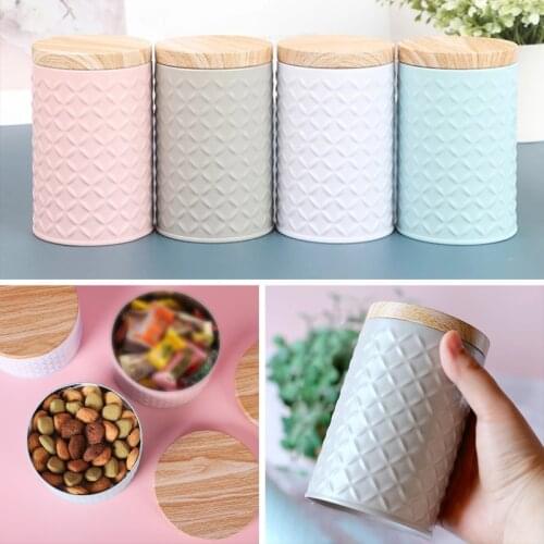 Round Empty Iron Box With Wood Grain Lid Candy Storage Box Diy Candle Making Jar Candy Tea Organizer Scented Candles Storage Box