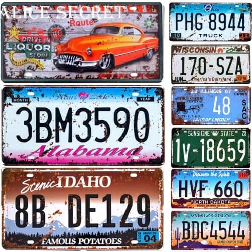 USA Car License Metal Plate American Car Number Tin Signs Bar Pub Cafe Decor Metal Sign Garage Painting Art Plaque Poster