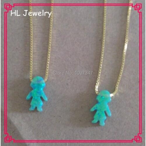 New Fashion Opal Boy Pendant 925 Silver Neckalce Gold Color Box Chain Opal Boy Necklace