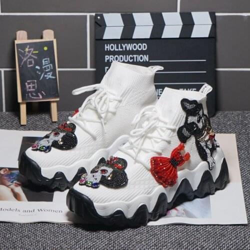 2021 new heavy industry thick-soled high-top casual shoes tide brand stretch knitted socks shoes women