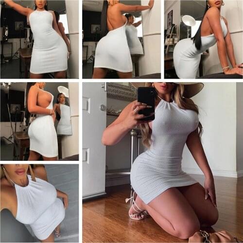 2021 New Women Knitting Dress, Wrapped Skirt, Sleeveless Neck-Hanging Dinner Photo Summer Dress