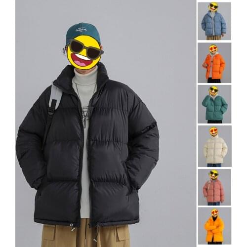 2021 Winter New Men Solid Puffers Coat Korean Couple Harajuku Hip Hop Loose High Street Casual All-match Thicken Warm Jackets