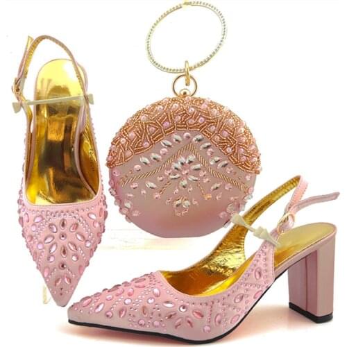 Autumn New Arrival Fashion High Heels Shoes And Bag Sets African Womans Party Shoes AndBag Set For New Year Dress 5Colors